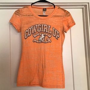 Cowgirl up orange t-shirt.